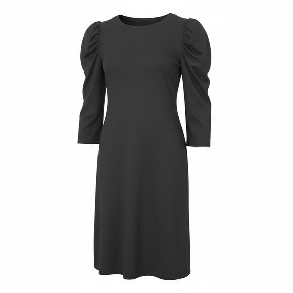 Asos Puff Sleeve Shift Dress Black Half Sleeves Round Neck Knee Length Size 14 - Picture 11 of 11